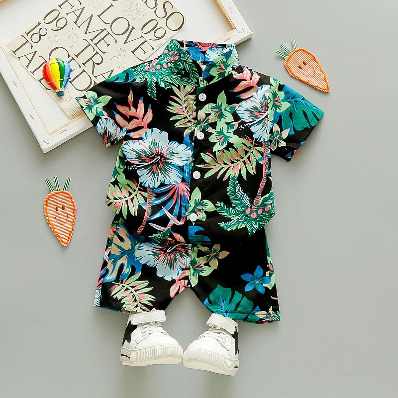 Roupas da Criança Folha de Manga Camisa + Shorts Bebê Menino Crianças Roupas Moda Impresso Flor Curta Conjunto 1 2 3 4 5 Anos Traje 3 Conjuntos de roupas