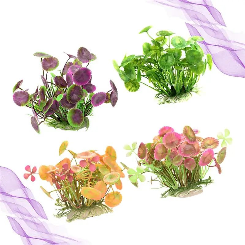 4pcs Fake Plants Plastic Exquisite Artificial Lifelike Water Plants Fake Green Landscape Decoration For Aquarium Fish Tank