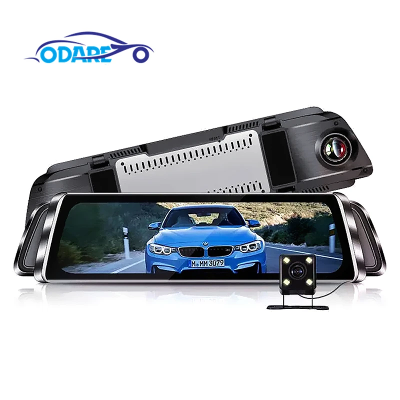 Odare 1" ips сенсорный экран FHD 1080P dvr dash cam era зеркальная камера заднего вида с двумя объективами видеорегистратор 170 ° dash cam циклическая запись