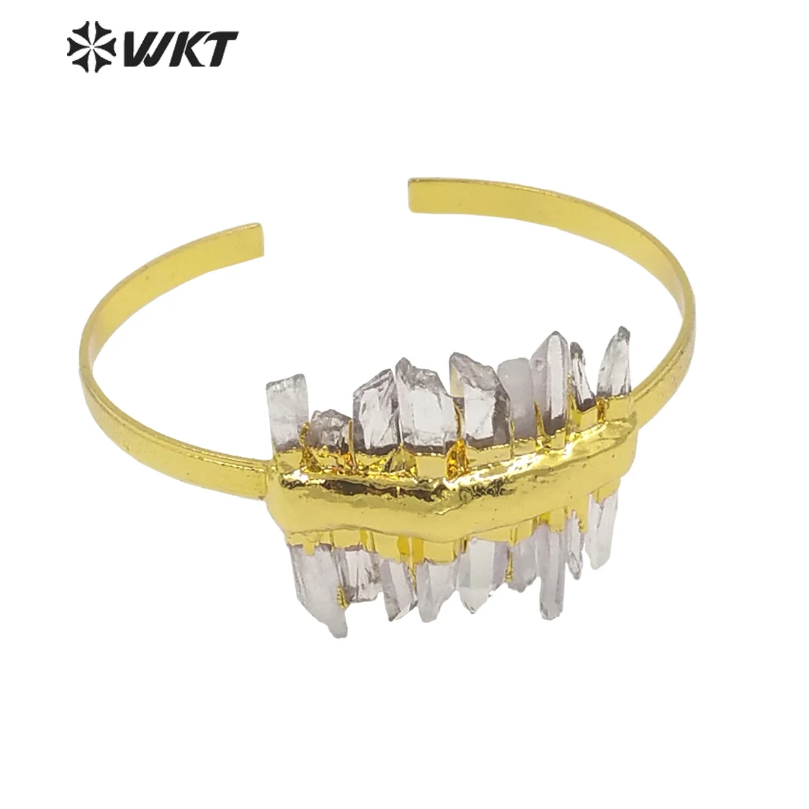 

WT-B583 Fashion Chic Lady Punk Crystal Druzy Quarzt Gold Plated Resist Tarnishable Wire Bangle Adjustable Cuff Bracelet