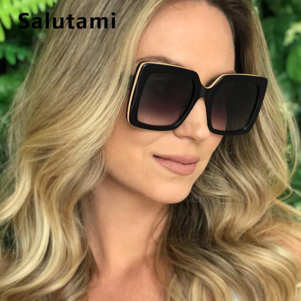 Новые модные женские роскошные брендовые Квадратные Солнцезащитные очки, женские Винтажные Солнцезащитные очки больших размеров с большой оправой Uv400 градиентные оттенки черного цвета