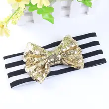 Европейская и американская мода, детские повязки для волос, современные и трендовые/Женские аксессуары для волос с блестками и бантом, полосатая резинка для волос, эластичная Эла