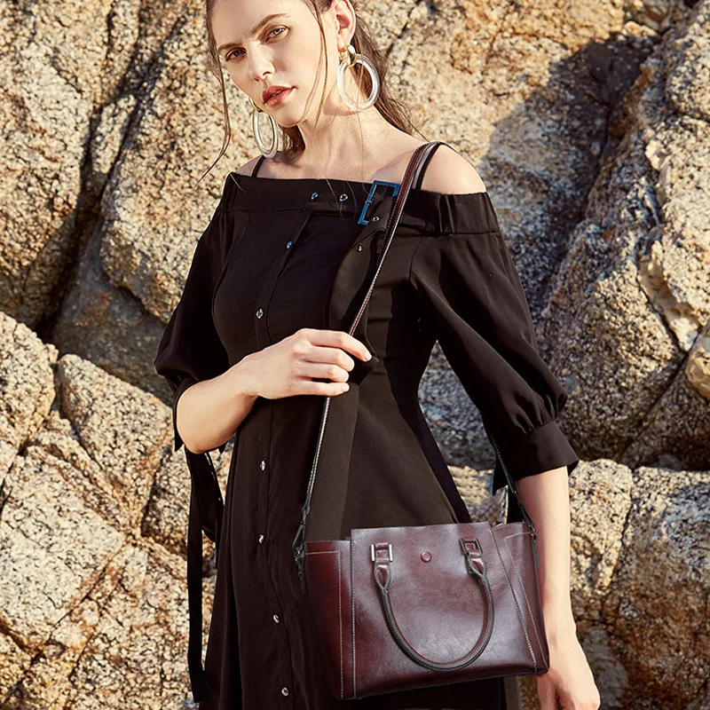 Женская сумка-тоут Zency трапециевидного стиля из натуральной кожи, модная коричневая сумка через плечо, вместительная черная кофейная сумка