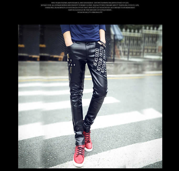 Compra Jeans Mens Jeans Con Slim Fit Fit Faux Pantalones Pantalones  Pantalones De Estilo Coreano Partido Cosplay Costume PU Moda Pantalones  Largos Para Hombre Barato | Entrega Rápida Y Calidad | Es.Dhgate