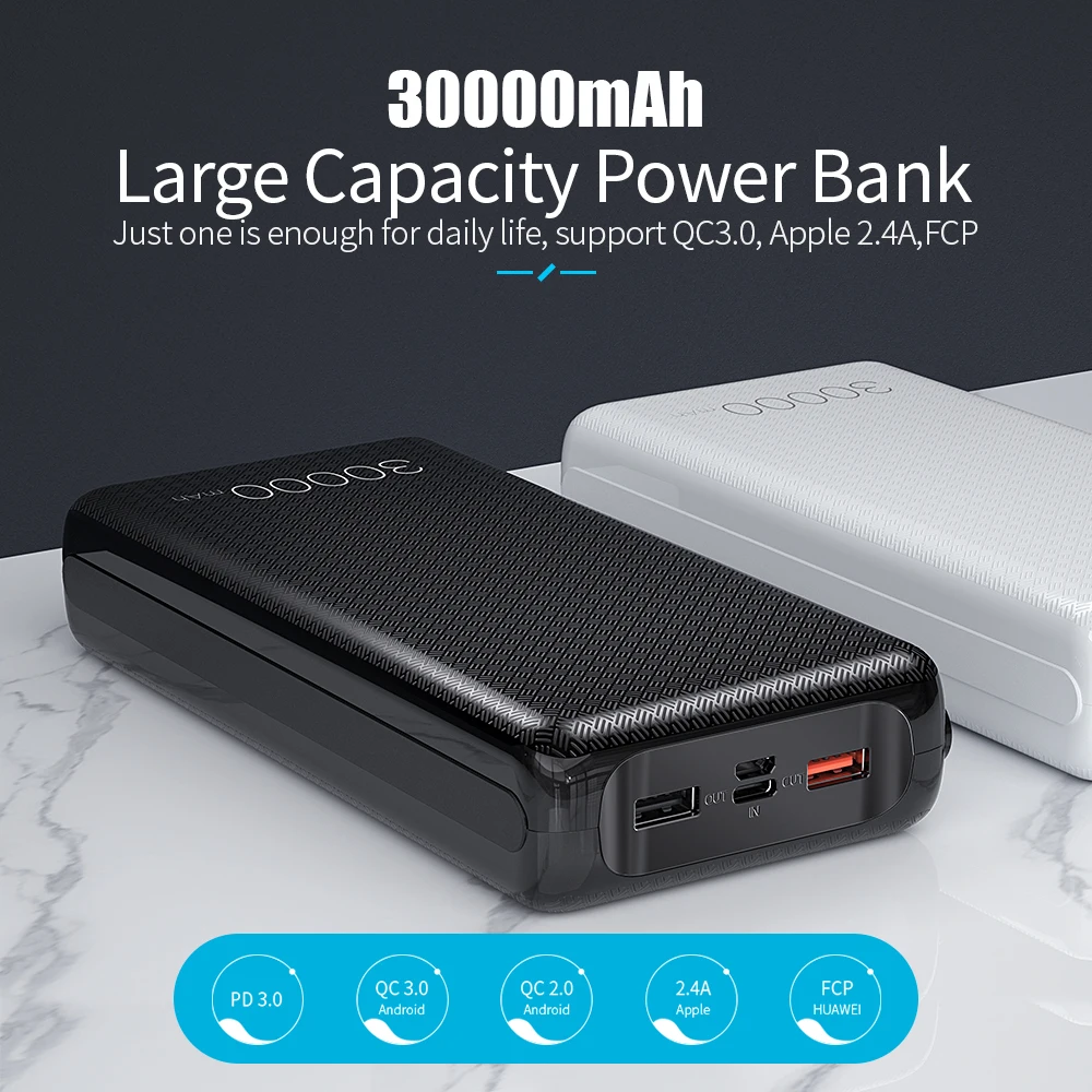 Essager, 30000 мА/ч, зарядное устройство, быстрая зарядка, 3,0 PD, USB C, 30000 мА/ч, зарядное устройство для Xiaomi Mi, iPhone, портативное Внешнее зарядное устройство