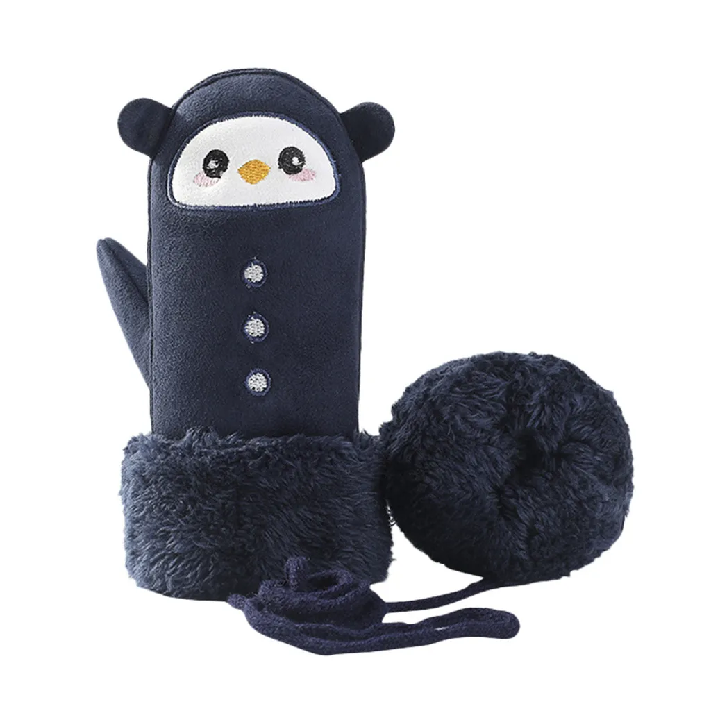 Зимние перчатки, детские теплые утепленные варежки с сенсорным экраном и мультяшным рисунком, зимние лыжные Забавные милые ветрозащитные перчатки#281010