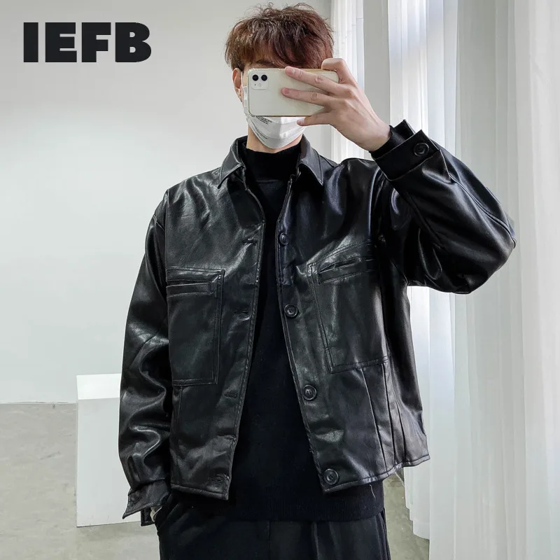 Jackets Coat Iefb/mens Long-Sleeve Vintage Trendy Single-Breasted Loose for Male New
