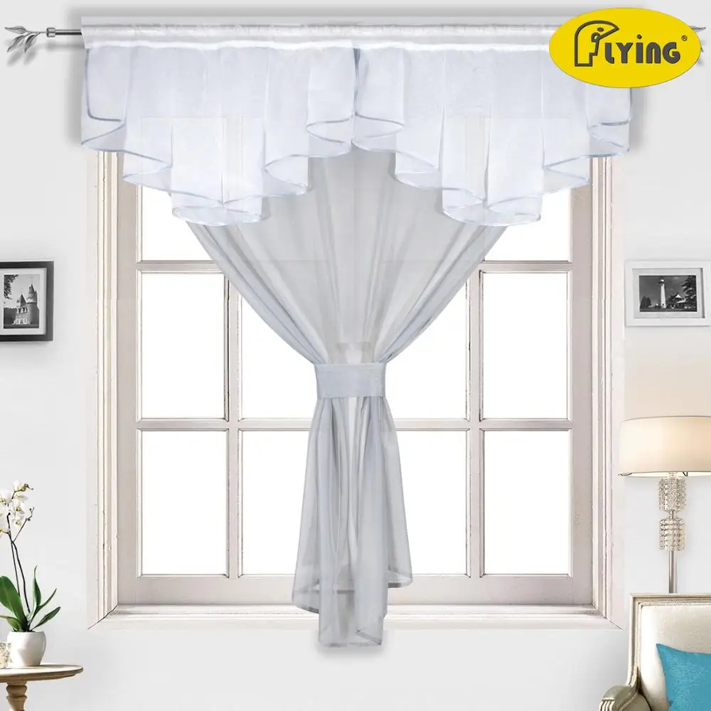 Flying White Voile and Printing Heart Design Curtains Tulle Kitchen Fold Curtain For Window Balcony Rome Pleated Design Stitchin - Цвет: YF70-2