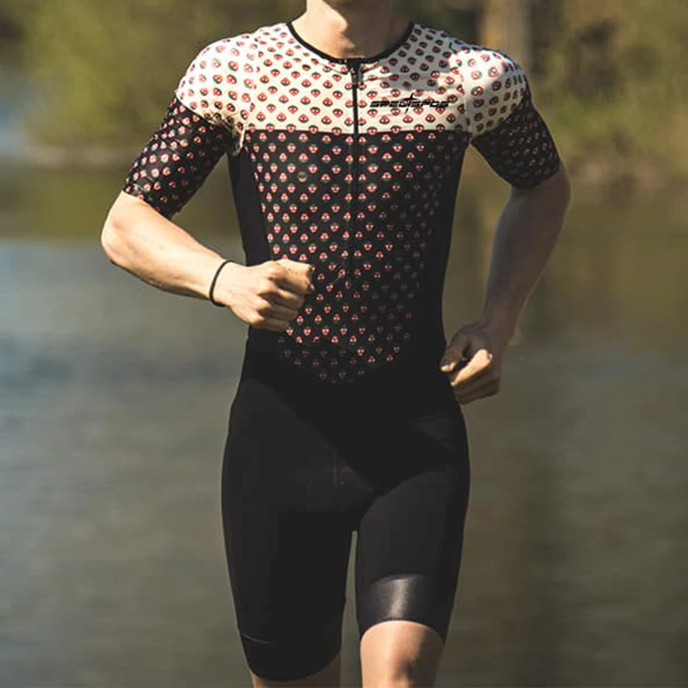 Short Sleeve Cycling Skinsuit Triathlon Men Onepiece Bodysuit Summer