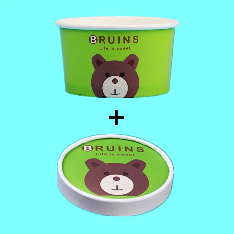 cup and lid 50 шт. Высокое качество мультфильм Мороженое лук 3 унции/5 унций/8 унций одноразовый лед бумажное мороженное чашки толстый йогурт десерт упаковки кружки с крышками - Цвет: cup and lid