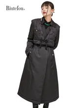 

【Biutefou】2022 Original Design Winter Women Long Slim Solid Color Down Jacket With Blet Three Pieces