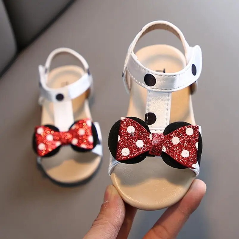 Sandalias de verano para niños y niñas, zapatillas de goma con lazo de Minnie para niñas