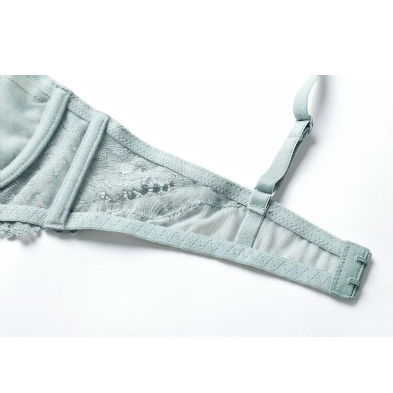 Bra Set Women Ultra-thin Transparent Ruffles Straps With Bowknot Breathable Underwired Mint Green brassiere Lingerie Women