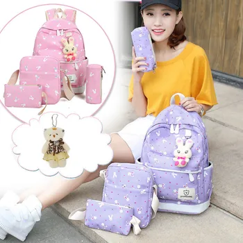 

4pcs Woman Bag Set 2019 Fashion 4 Sets Women Girl Rabbit Animals Travel Backpack School Bag Shoulder Bag Handbag K924