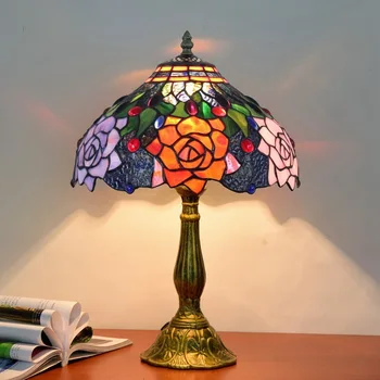 

American country rural complex guti tiffany stained glass desk lamp of bedroom the head of a bed rose bar lamp