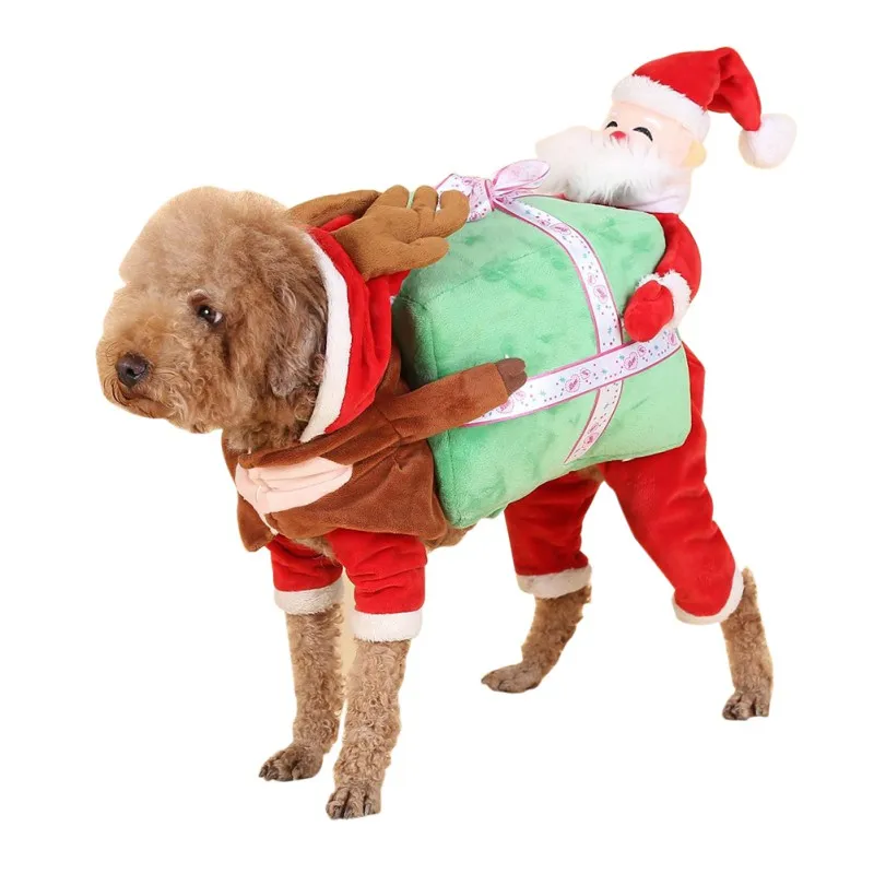 

Christmas Dress Up Party Lovely Hoodies Funny Cosplay Santa Claus Carry Gift Cloth Pet Dog Puppy Christmas Party Pet Dog Costume