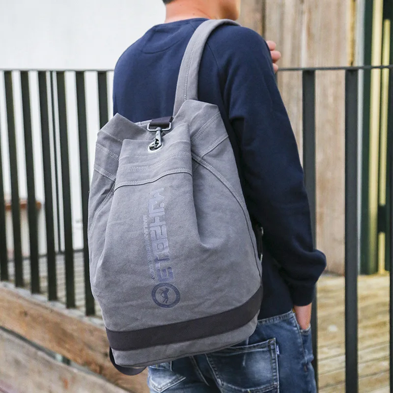 

Cross Border for Canvas Men Backpack Korean-style Fashion Bucket Backpack Retro Canvas Bag Schoolbag
