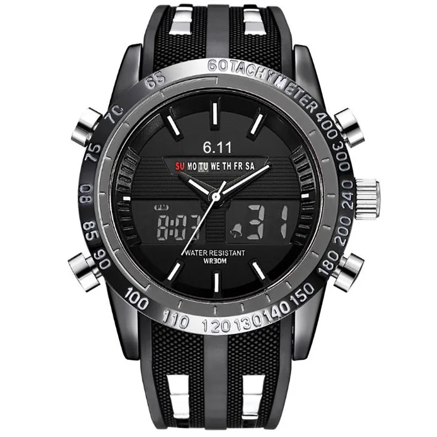 

Men Watch Silicone watch LED double display quartz 30 meters waterproof business Wrist Watches Mens Sports Male Clock Date