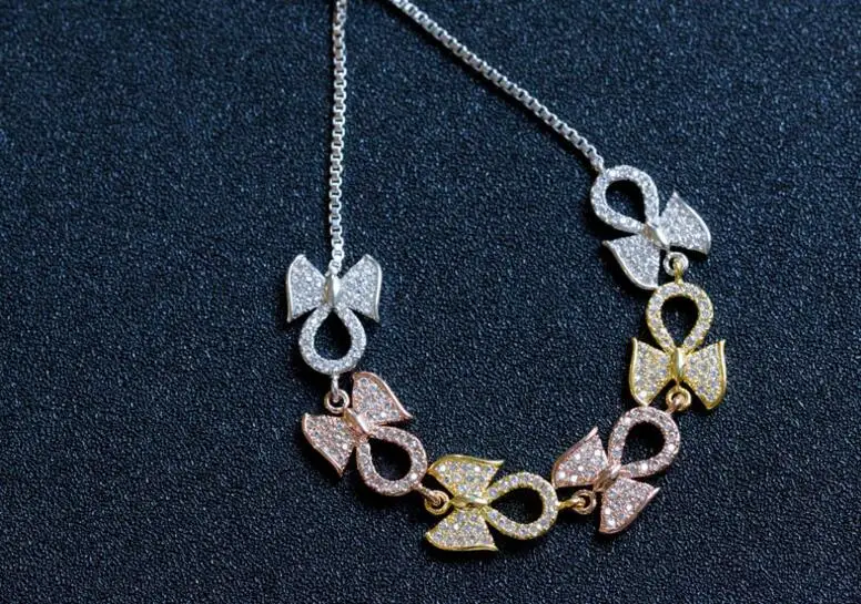 

YTF49 925 Silver Creative Butterfly-knot Micro-zircon Adjustable Bead Bracelet Handwear