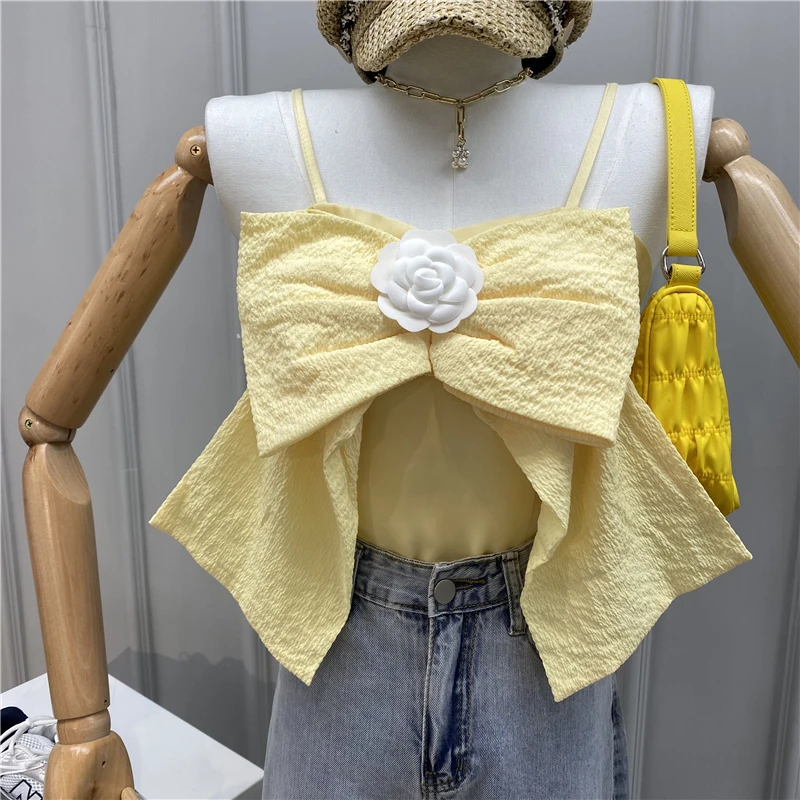 

Sling Top for Women Summer Wild Big Bow Sexy Strapless Camisole Tank Top Girls Ladies 2020 Popular Bow Top Yellow White