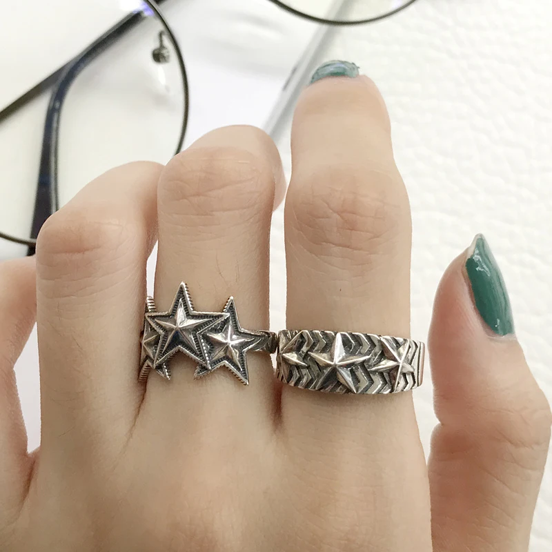 

3 Bulge Pentagram Ring Handwork 925 Sterling Silver Personality Vintage Silver Punk Wide Ring S925 Jewelry Luxury Noble Gift