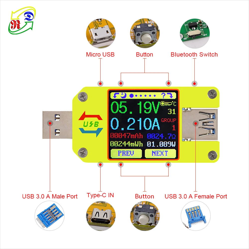 UM34 UM34C Для APP USB 3,0 Тип-C DC Вольтметр Амперметр Напряжение измеритель тока, для батареи зарядки измерения Кабельный тестер сопротивления