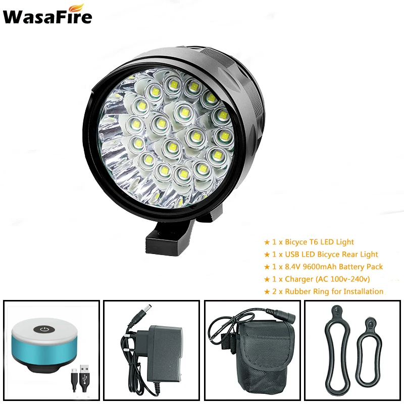 WasaFire 18* XML-T6 светодиодный велосипедный передний светильник фонарь 3 режима велосипедный головной светильник ночной езды вспышка светильник+ USB велосипедный задний фонарь