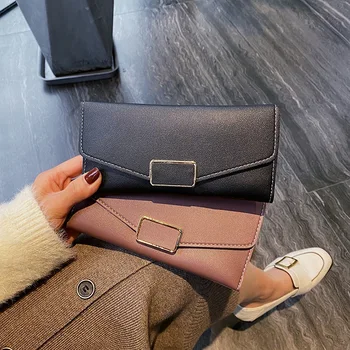 

2020 new women's wallet Korean version of the long ladies wallet three-fold multi-function buckle simple ladies clutch