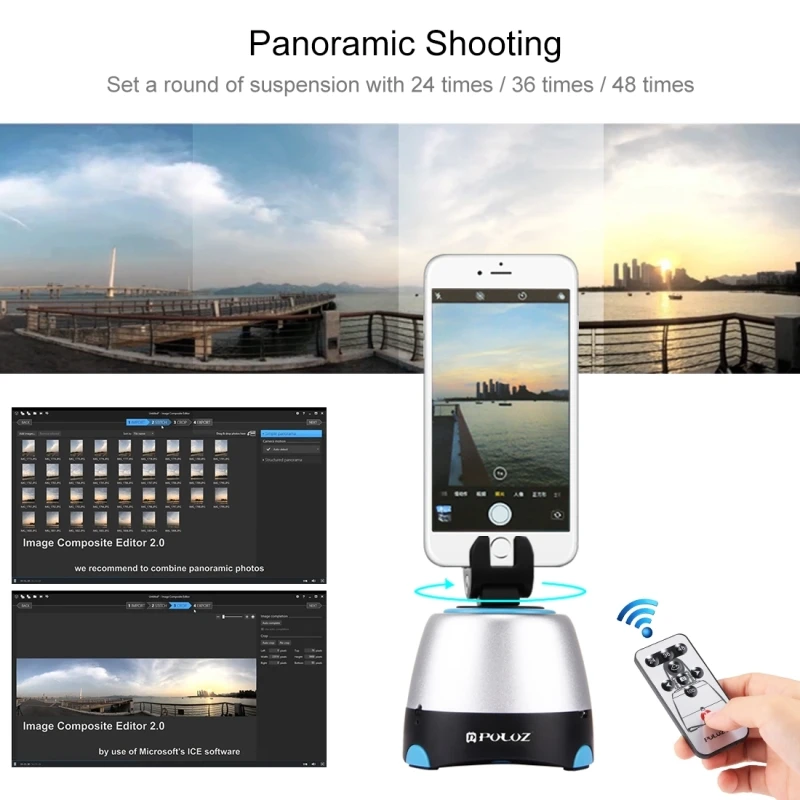 PULUZ электронная панорамная головка с поворотом на 360 градусов с пультом дистанционного управления для смартфонов, GoPro, DSLR камер