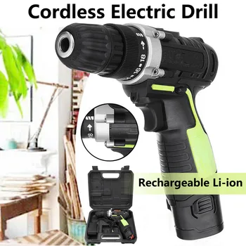

220V 12V Battery Rechargeable Cordless Drill Electric Screwdriver Driver 3/8'' With LED Light Drill DIY Woodworking Power Tools