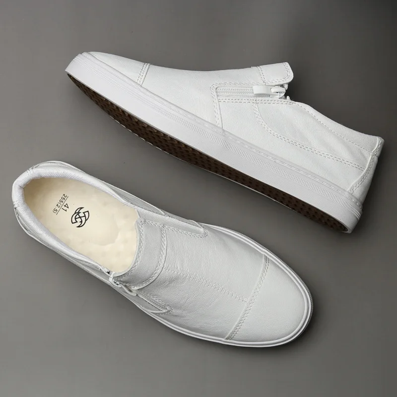 Men's Casual PU Leather Shoes Fashion Korean Shallow Mouth Shoes Slip on Men Loafers Zipper Flat Sneakers casual shoes sports shoes casual sneakers leather shoes running sneakers
