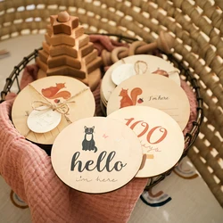 Carte de jalon en bois pour bébé, dessin animé Animal, carte de mois, accessoires de photographie pour nouveau né, jouet Souvenir pour bébé 