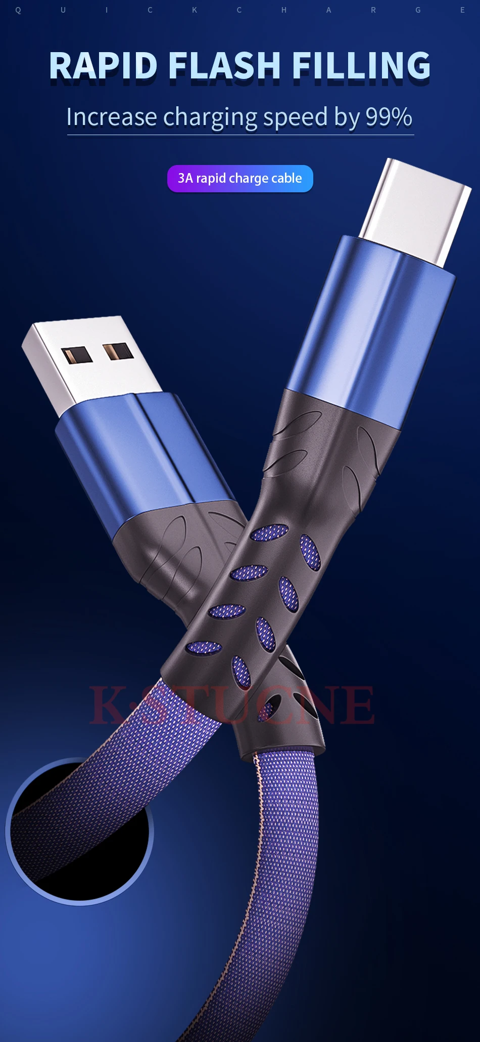 KSTUCNE USB 3A type C кабель для huawei P30 Pro Быстрая Зарядка телефона зарядный провод USB C кабель для samsung S9 S8 S10 type C зарядное устройство