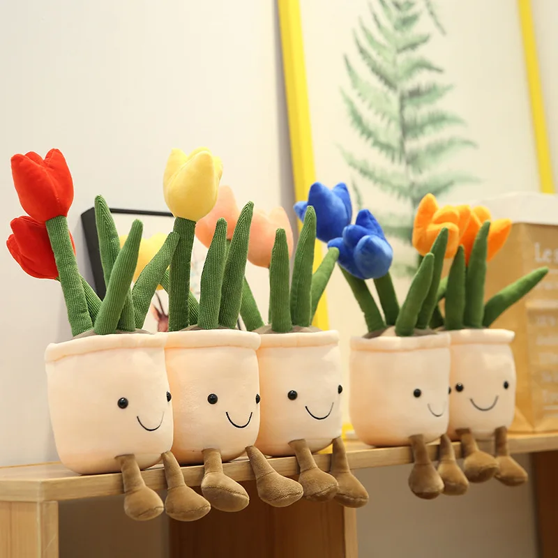 1pc 35/25CM Lifelike Tulip Plush Toys Stuffed Soft Plants Bookshelf Decor Doll Creative Potted Flowers Pillow for Girls Gift