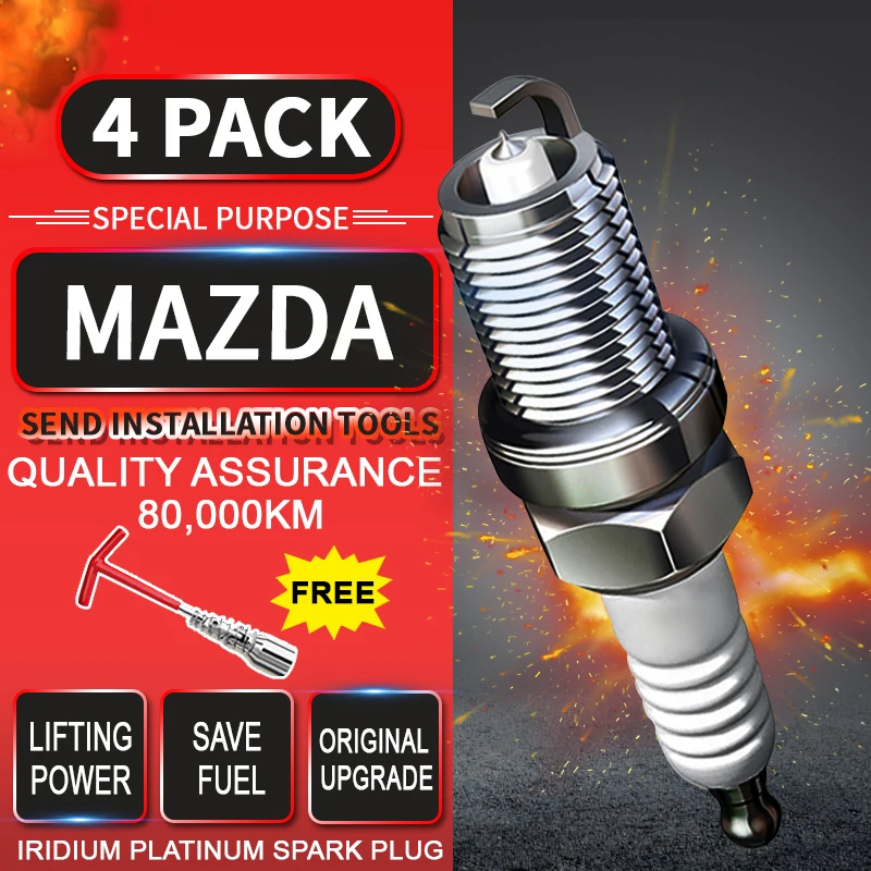 

4pcs Spark Plug Glow Plugs Iraurita Platinum for MAZDA 6(GG)(2003-2016)2.0L 2.3L Dual Iridium