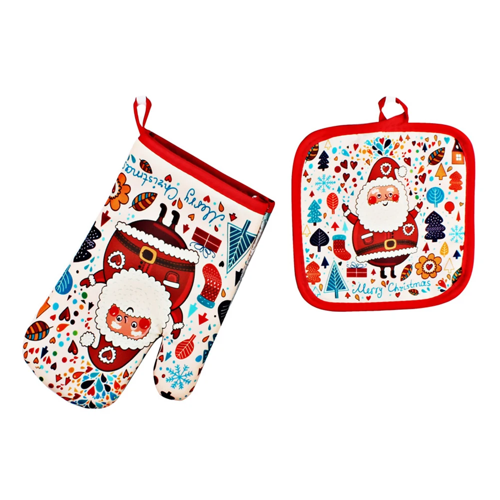 2pcs/set Decoration Christmas Anti-hot Gloves Microwave Insulation Pad Home Oven Mat Supply