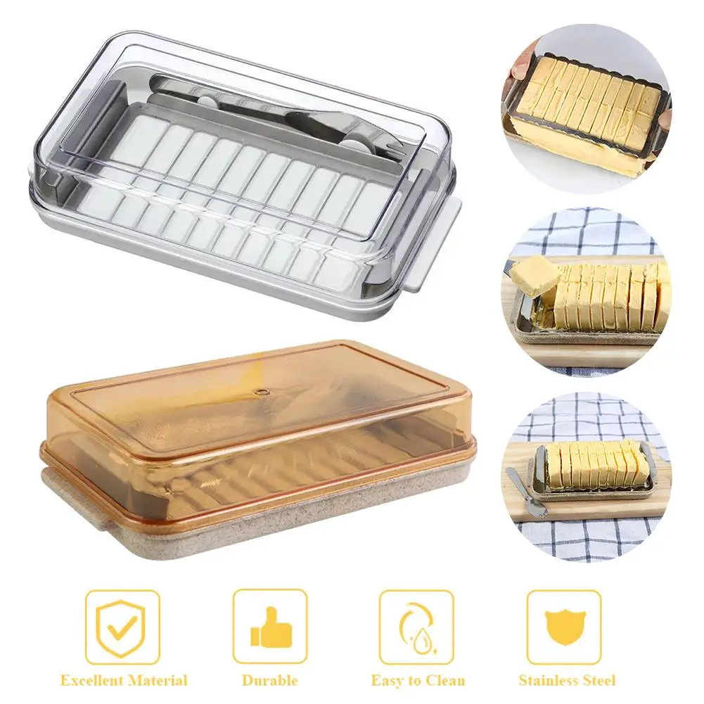 Butter Cutter Stainless Steel Slicer Cheese Tools Glass Butter Keeper Container Box Multifunction Kitchen Storage Accessories