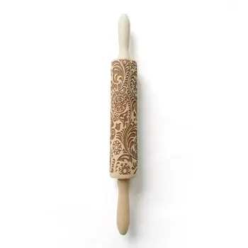 

Christmas Flower Snowflake Pattern Rolling Pin Flower Embossed Wooden Rolling Pin Laser Engraving Flower Print