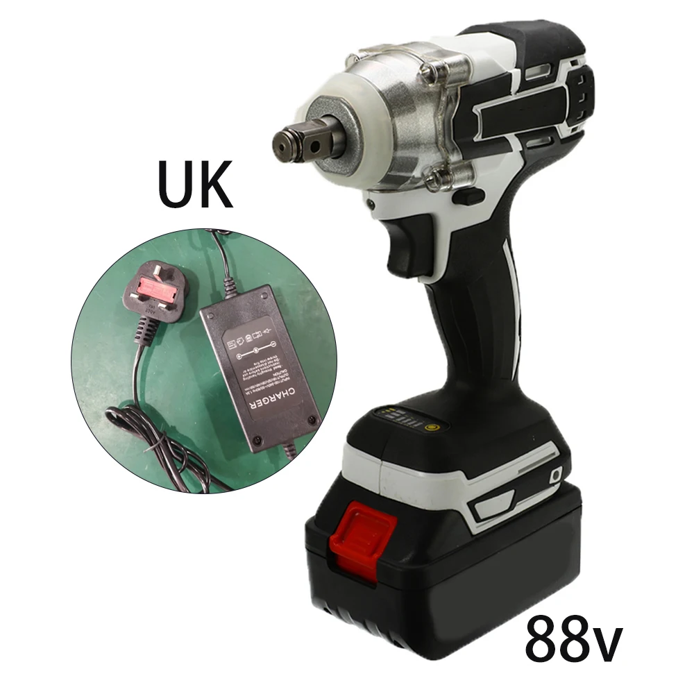 UK Plug 88 в 1280 Вт бесщеточный Электрический дрель ударный гайковерт беспроводной 360-520NM 10000 мАч электроинструменты электрический ключ с батареей автомобиля DIY - Цвет: UK Plug