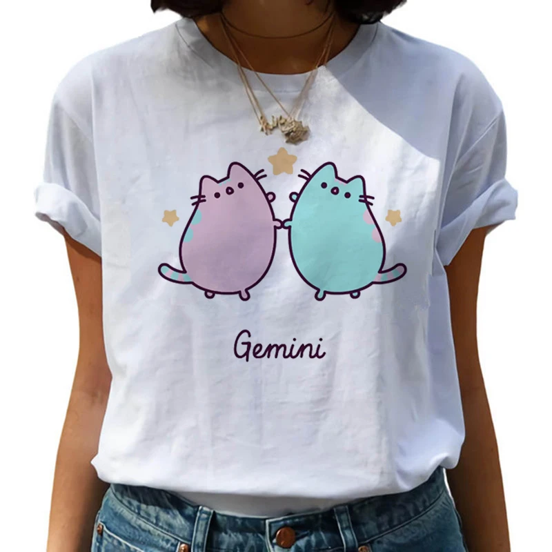 Kawaii Pusheen Harajuku футболка Женская милая кошка забавная мультяшная футболка Ullzang 90s футболка "Аниме" Модный корейский стиль Топ Футболка женская - Цвет: 8788