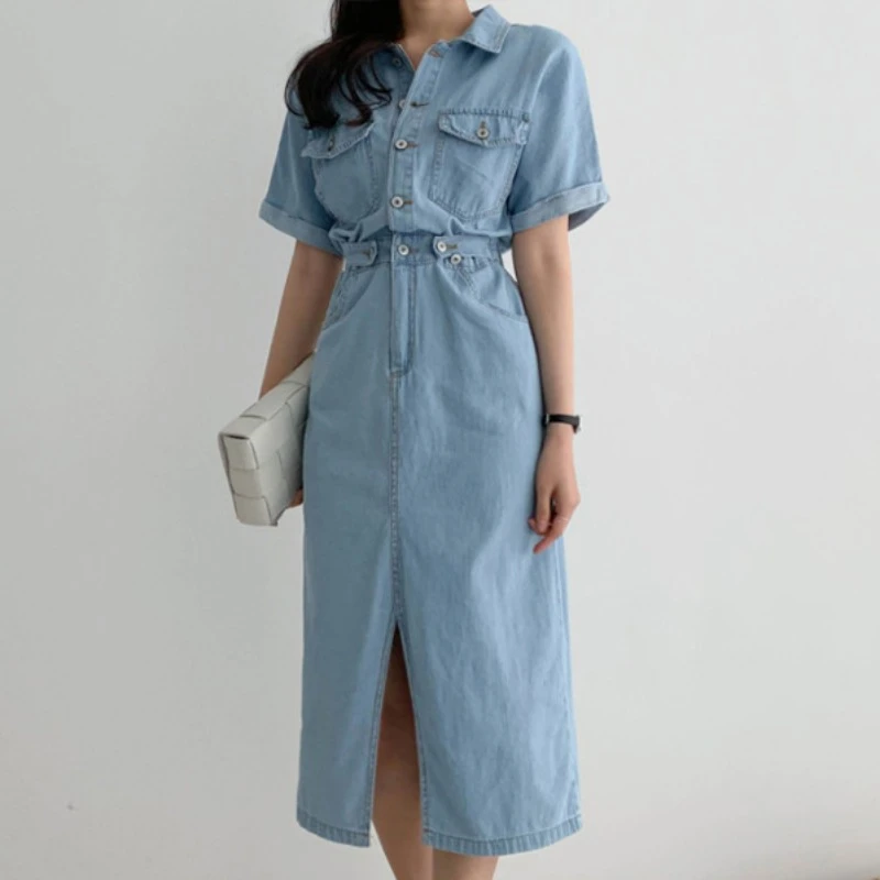 long denim dresses online