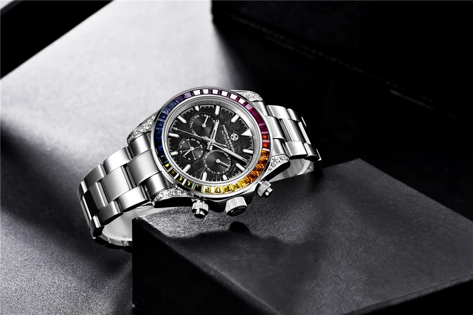 PAGRNE DESIGN Luxury Sapphire Glass Mechanical Watch Men's Sports Stainless Steel Automatic Waterproof Watch Reloj Hombre