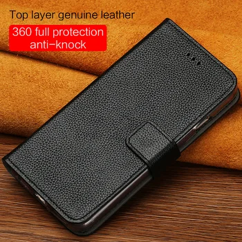 

LANGSIDI brand Flip mobile phone shell wallets calf skin litchi magnetic buckle phone case for iPhone X XR xsmax hand-made cover