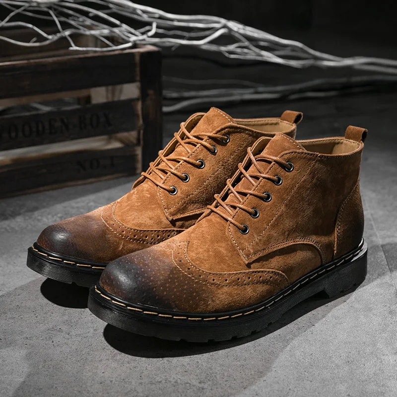 

Classic Brogue Man Boot Casual Winter Shoes Lace Up Work Shoes Non-slip Hoof Heels Plus Size Man Shoes YYJ101