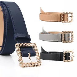 105cm*2.8cm Fashion Belt All-Match Women Alloy Hollowed Buckle Jeans PU Waistband Female Band Ladies