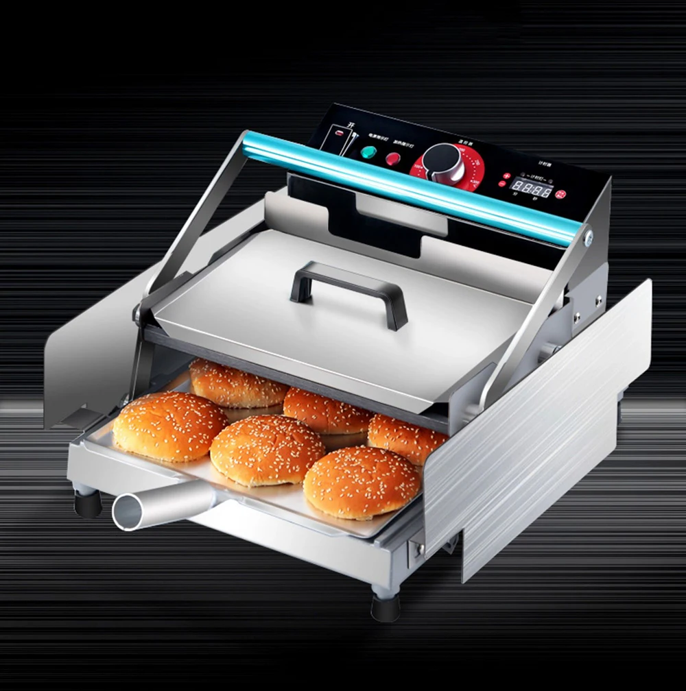 

220V Commercial Automatic Hamburger Machine Stainless Steel Double layer Batch Bun Toaster Bread Maker Bake Burger Machine 750W