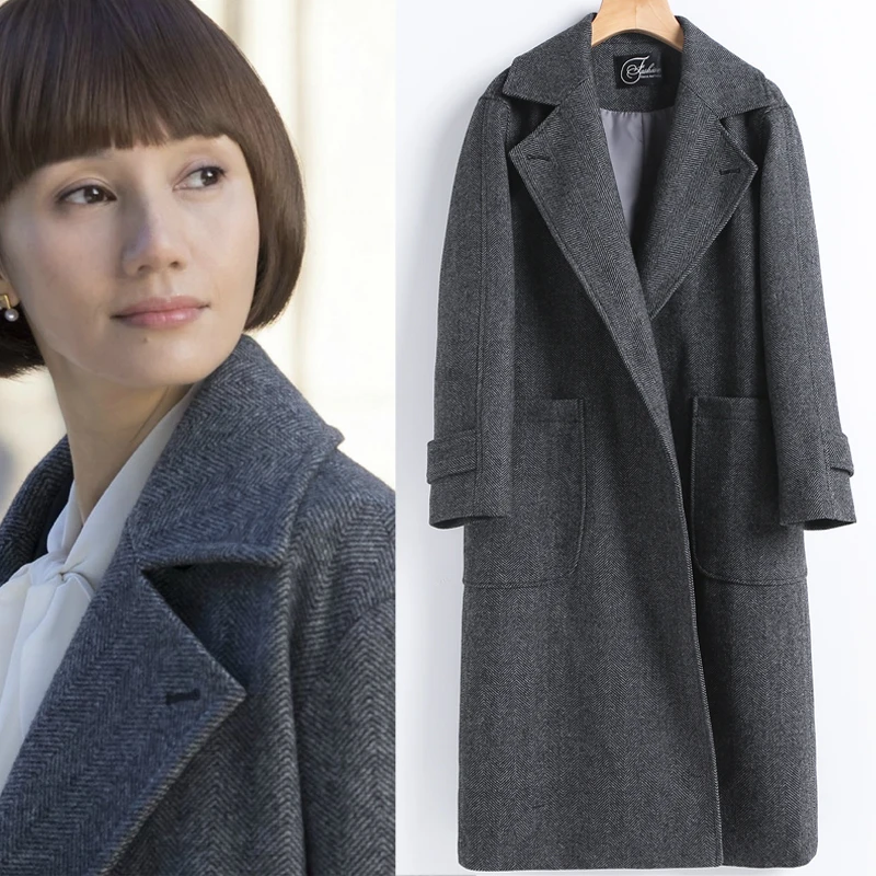 Осенне-зимняя женская одежда, высококачественное пальто, женское свободное шерстяное пальто, женское корейское длинное серое пальто для отдыха, толстое теплое зимнее пальто