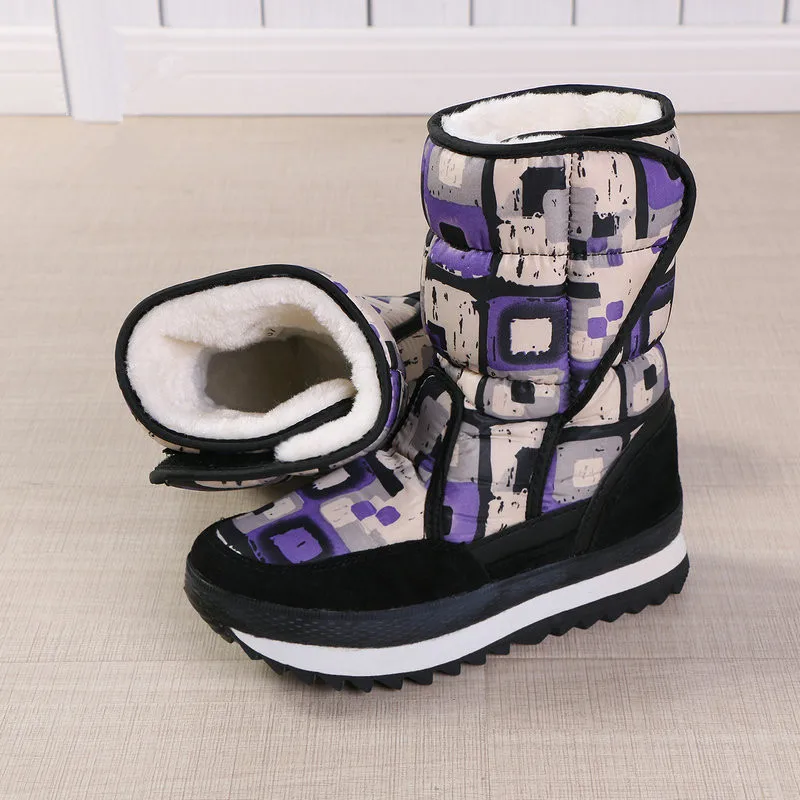 Female flat bottom flower cloth warm magic velcro snow boots