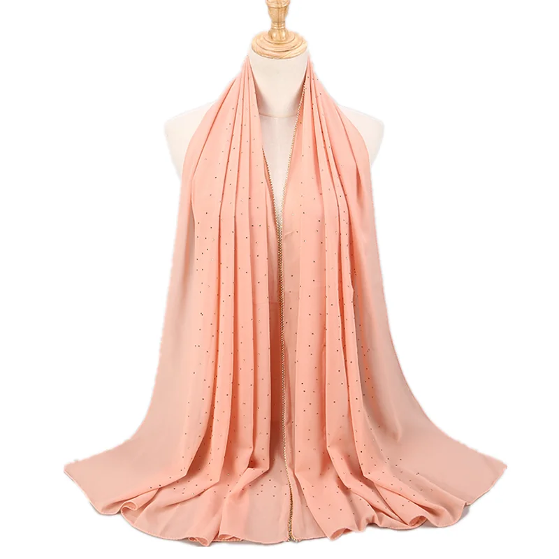 1 шт. простой Шикарный шифоновый шарф женский хиджаб Блестящий с кристаллами на