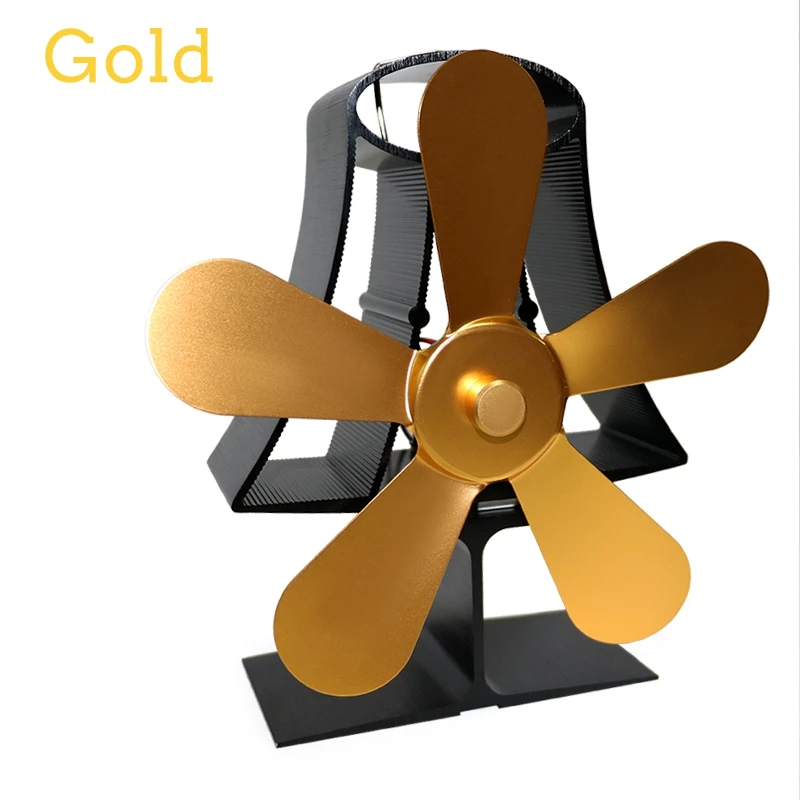 5 лопастной вертикальный настенный тепловой вентилятор для камина плита питание плита вентилятор Горячая деревянная горелка эффективный тихий вентилятор распределения тепла - Цвет: Gold